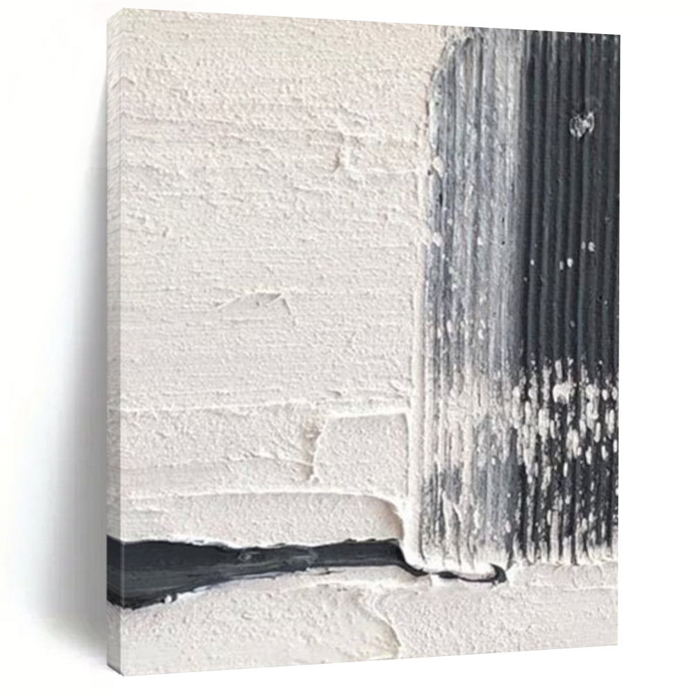 “Black, White, Gray Textured Stripes ‘Industrial Rhythm’” - Impasto Abstract Painting On Canvas DTP366
