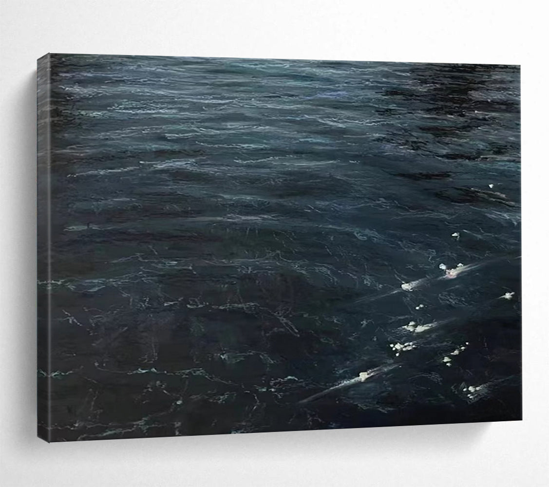“Dark Ocean Depths” - Deep Blue & Black Realist Seascape Painting On Canvas DLZ263