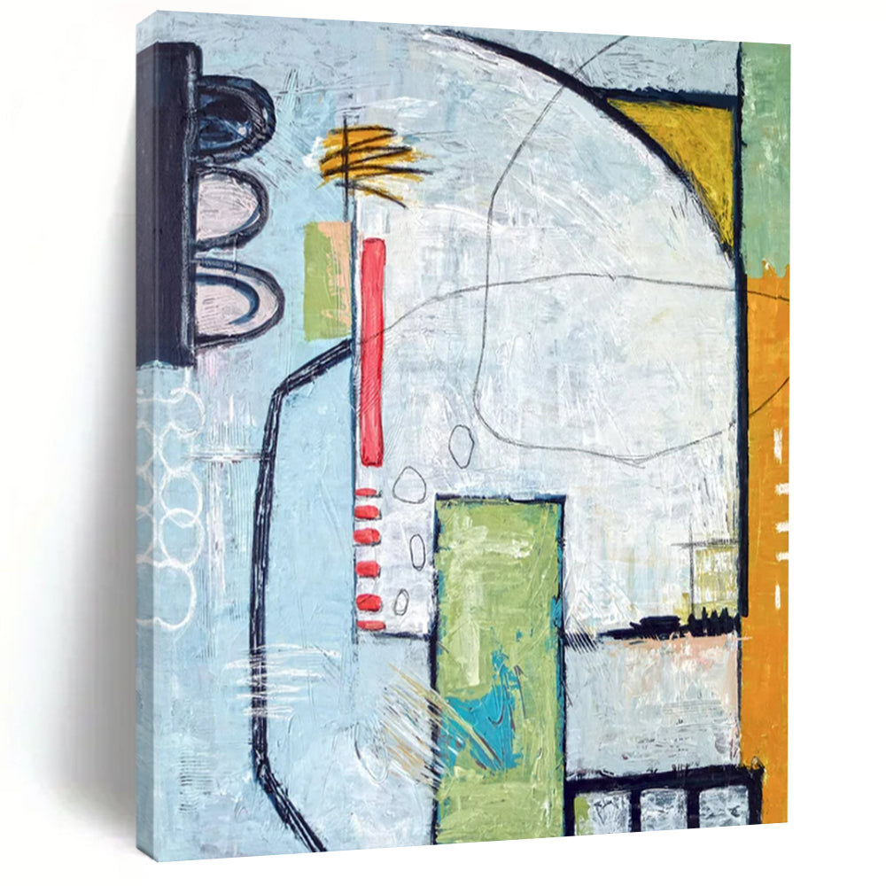 Urban Abstract with Traffic Light Motif - Blues, Greens, and Pops of Red Painting On Canvas CT2374
