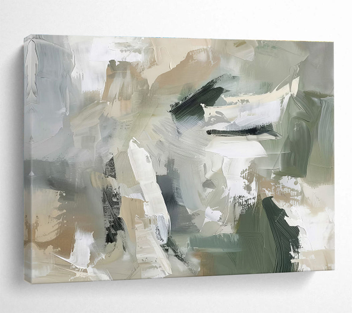 Earth Tones Collide Green Beige Abstract Brushstrokes Painting On Canvas DKH240