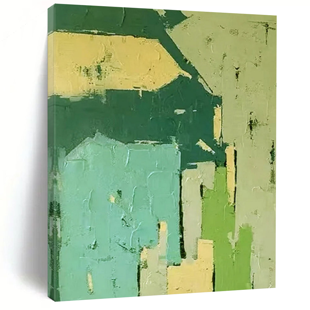 Green & Blue Geometric Blocks - Geometric Abstract Painting On Canvas CT2276