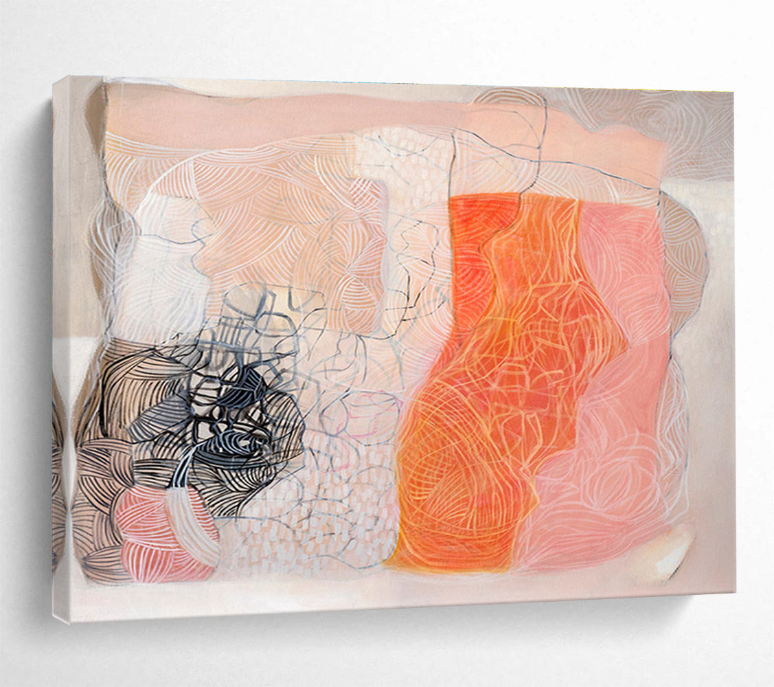 Abstract with Pastel and Black - Intricate Lines and Shapes Painting On Canvas DKH052