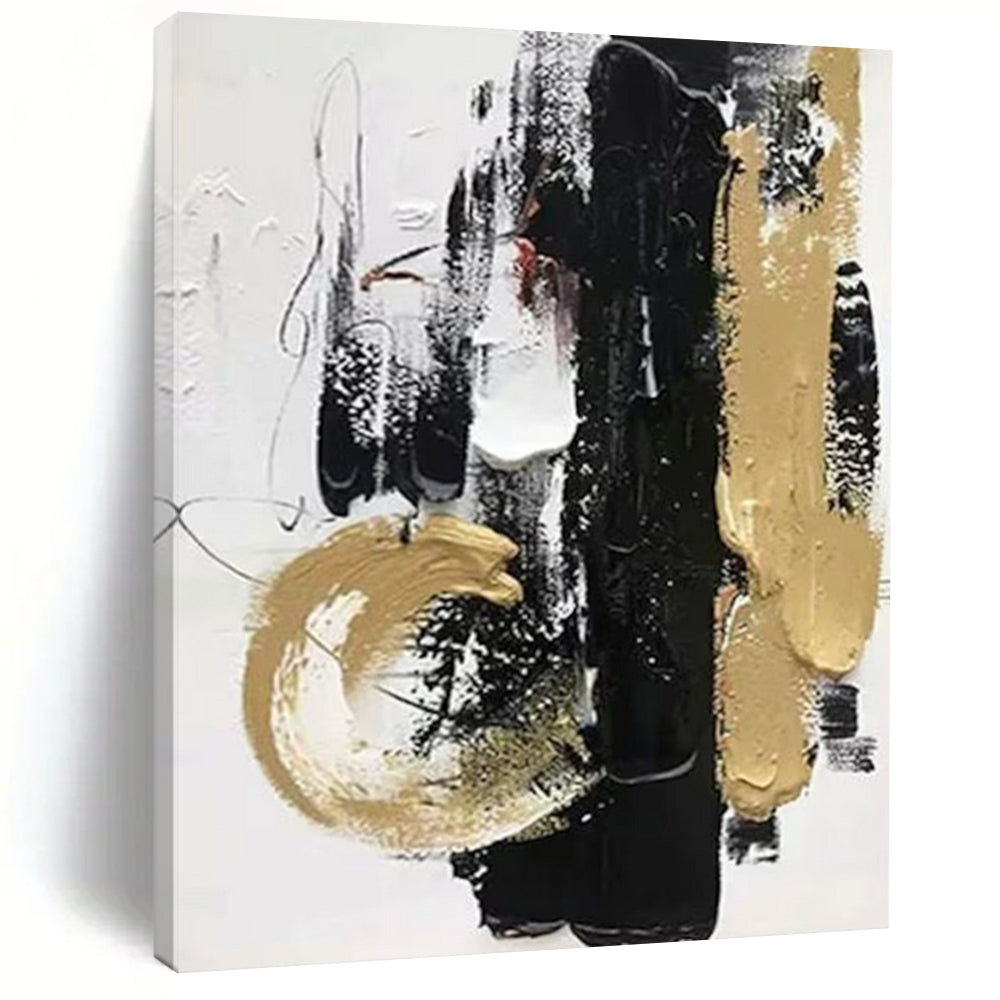 “Black - Gold Abstract Drama” - Textured Abstract Painting On Canvas DTP146