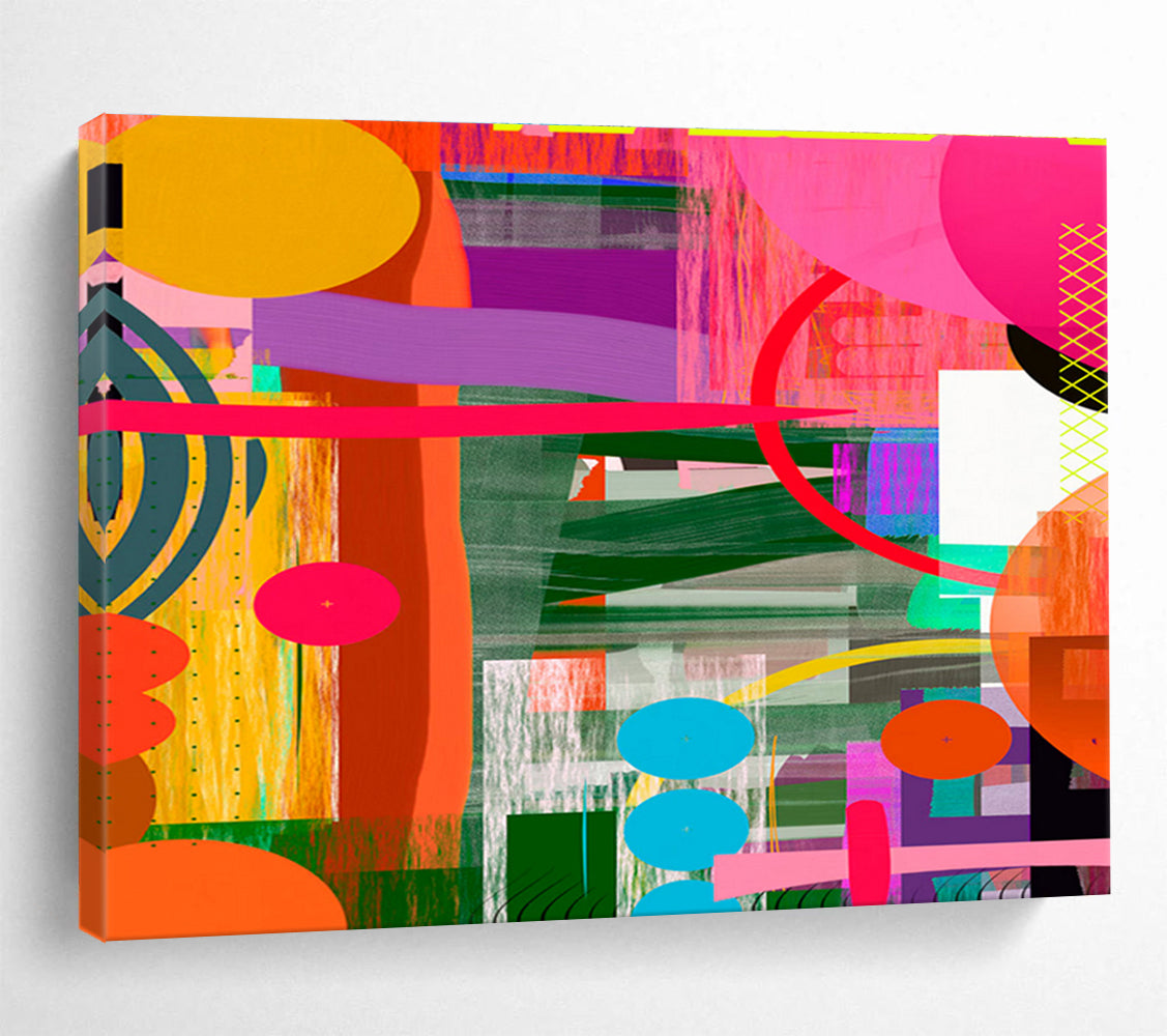 Colorful Geometric Collage “Vibrant Geometric Carnival” Painting On Canvas DKH082
