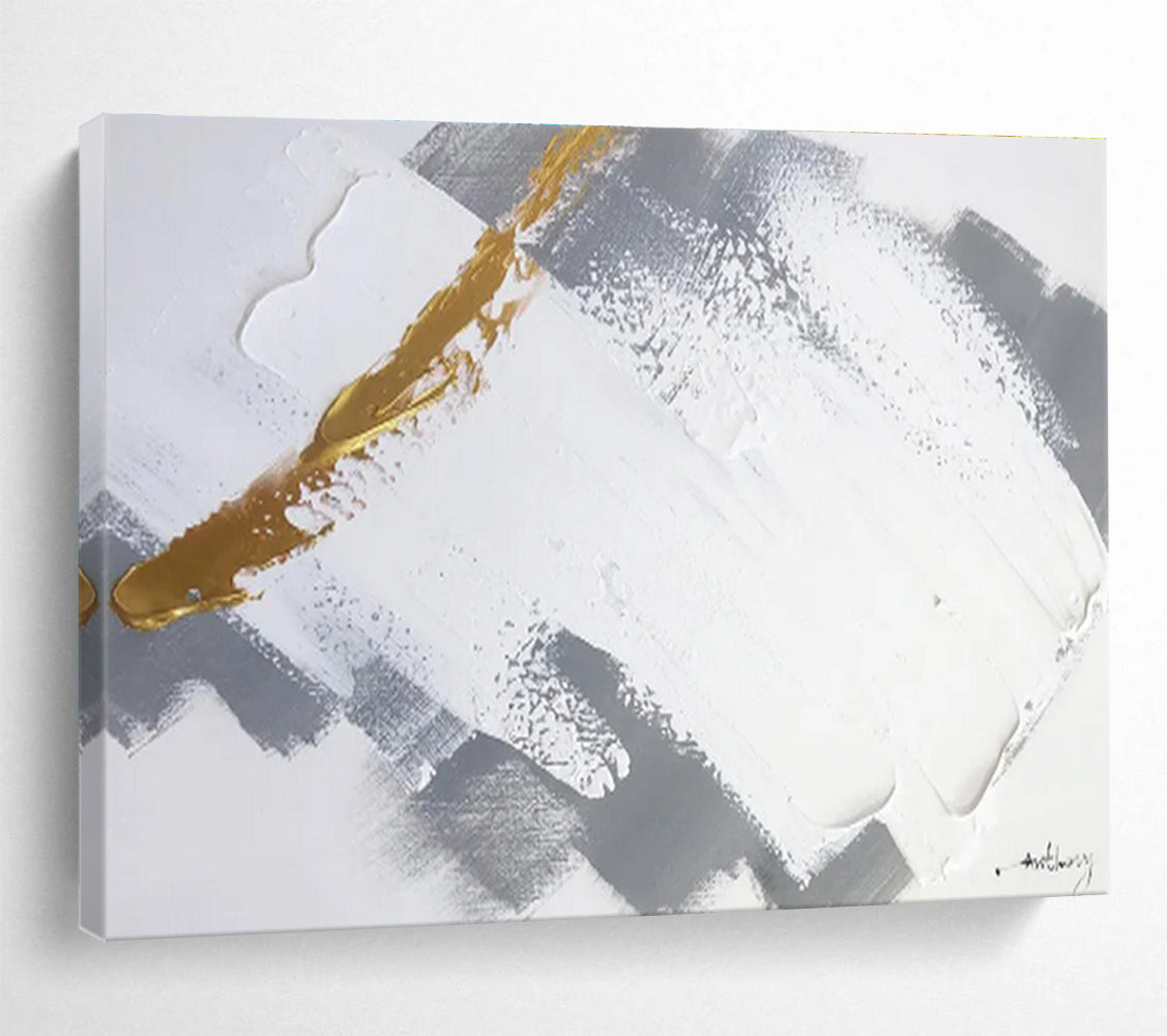 Gold Accent Gray and White Abstract Painting On Canvas DKH317