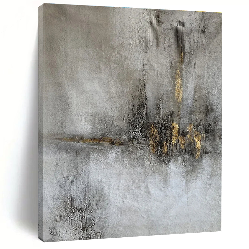 “Gold Accent on Gray” ,Minimalist Abstract Mixed - Media CT0900