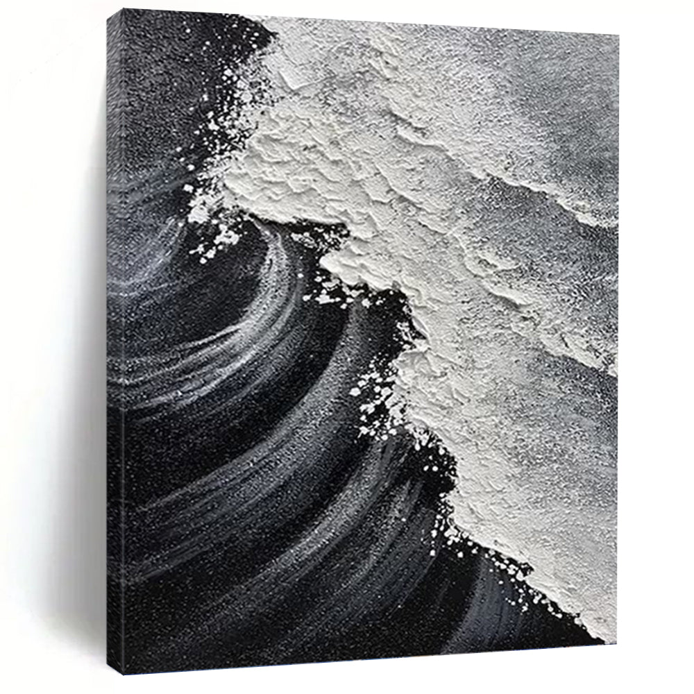 “Black & White Wave Textures” - Minimalist Seascape Painting On Canvas DKH1658