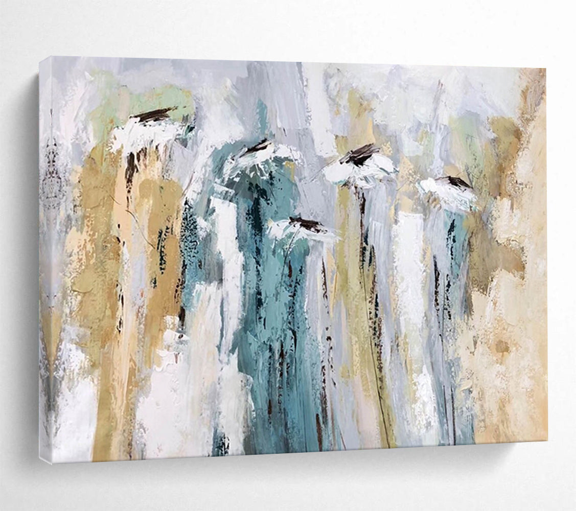 “Soft Blue - Beige Abstract Florals” Abstract Floral Painting On Canvas DLZ155