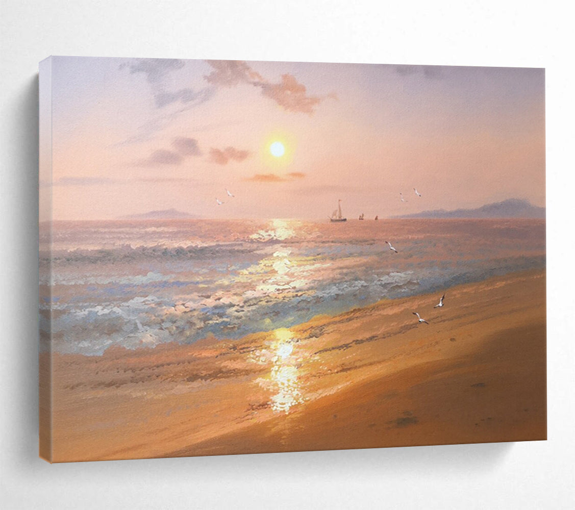 “Sunset Sea Symphony” - Orange, Pink & Purple Realist Seascape Painting On Canvas DLZ269