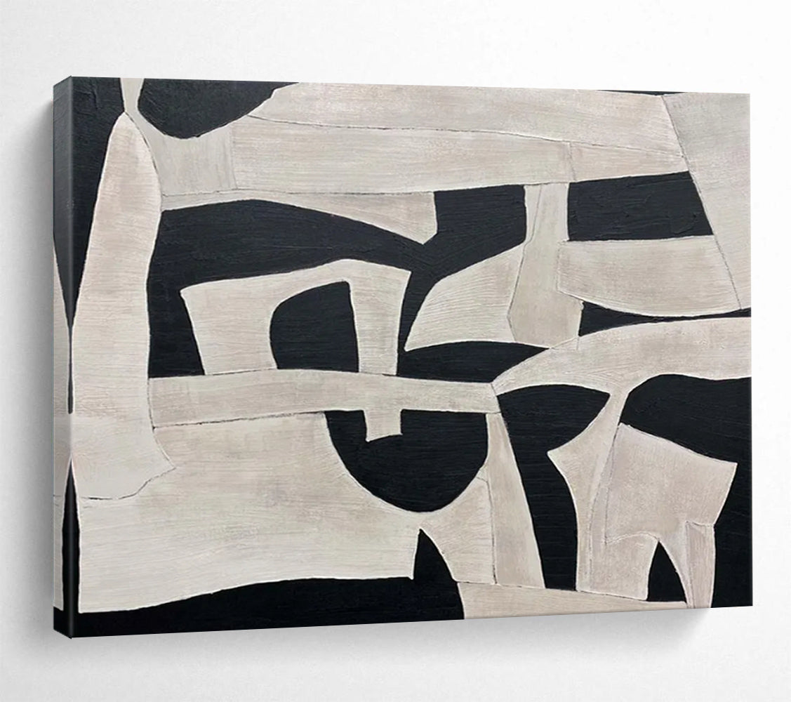 “Monochrome Geometric Shapes” Abstract Cubist Painting On Canvas DLZ093