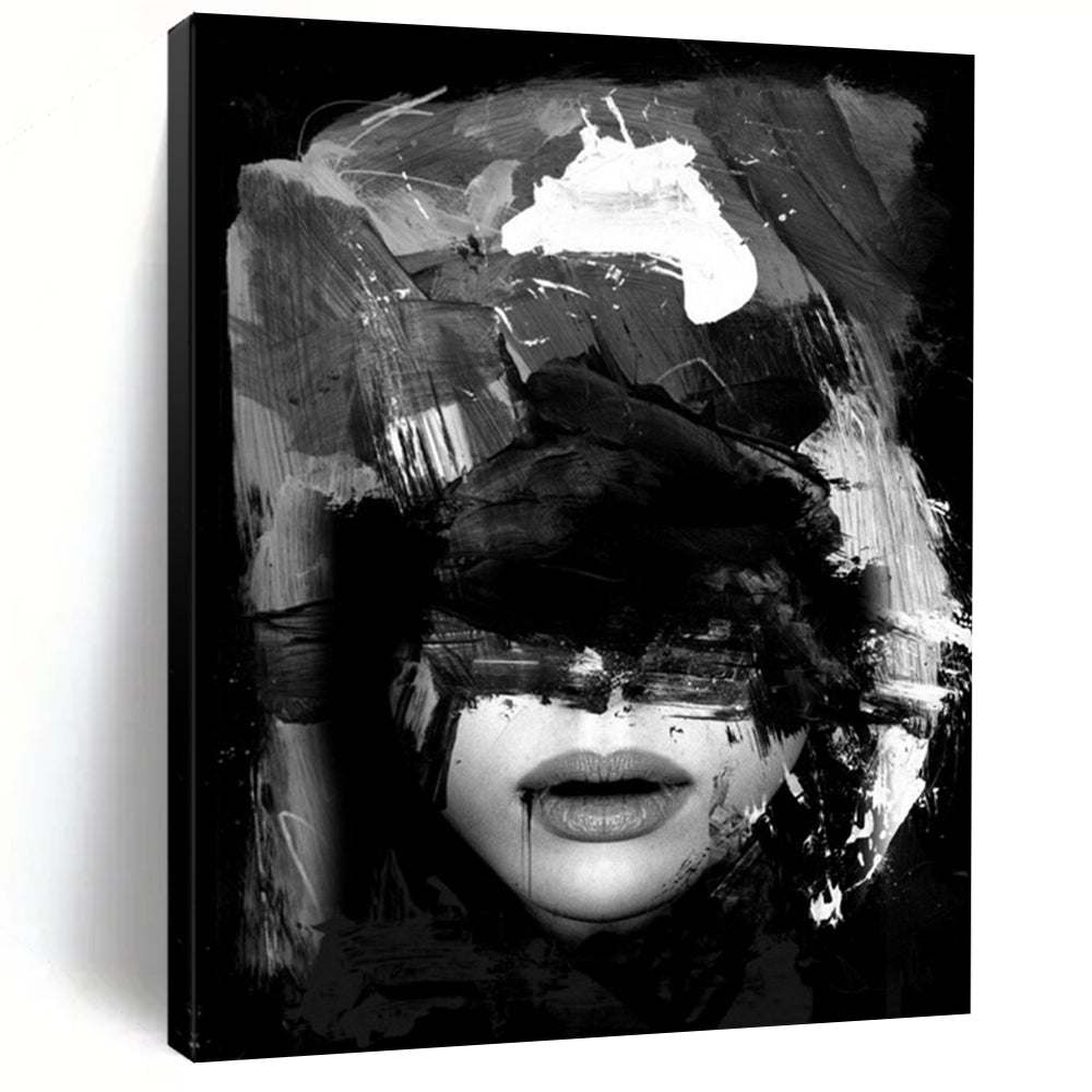“Black - White Abstract Portrait” - Black, White Abstract Figure Painting On Canvas DTP232