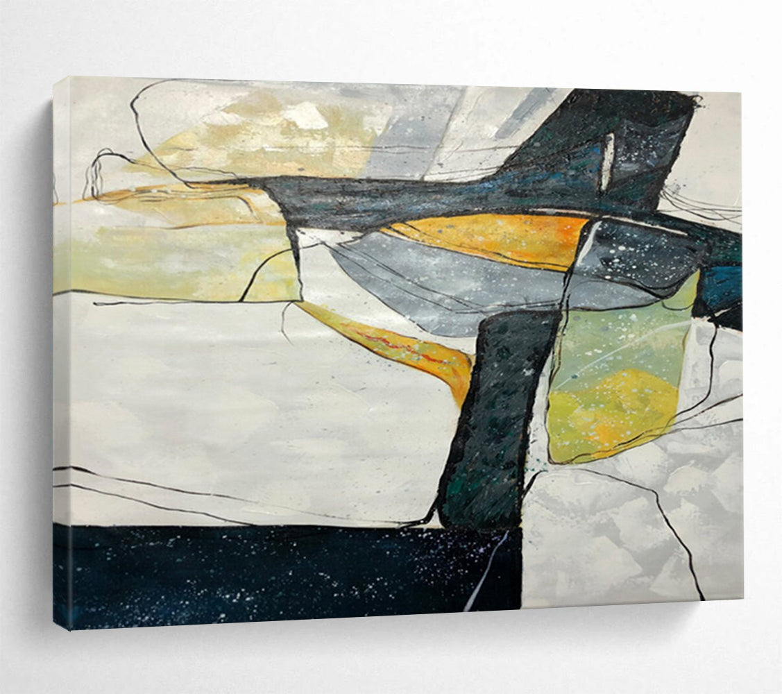 “Color - Blocked, Abstract Forms ‘Geometric Coastal Abstraction’” - Abstract Geometric Painting On Canvas DLZ038