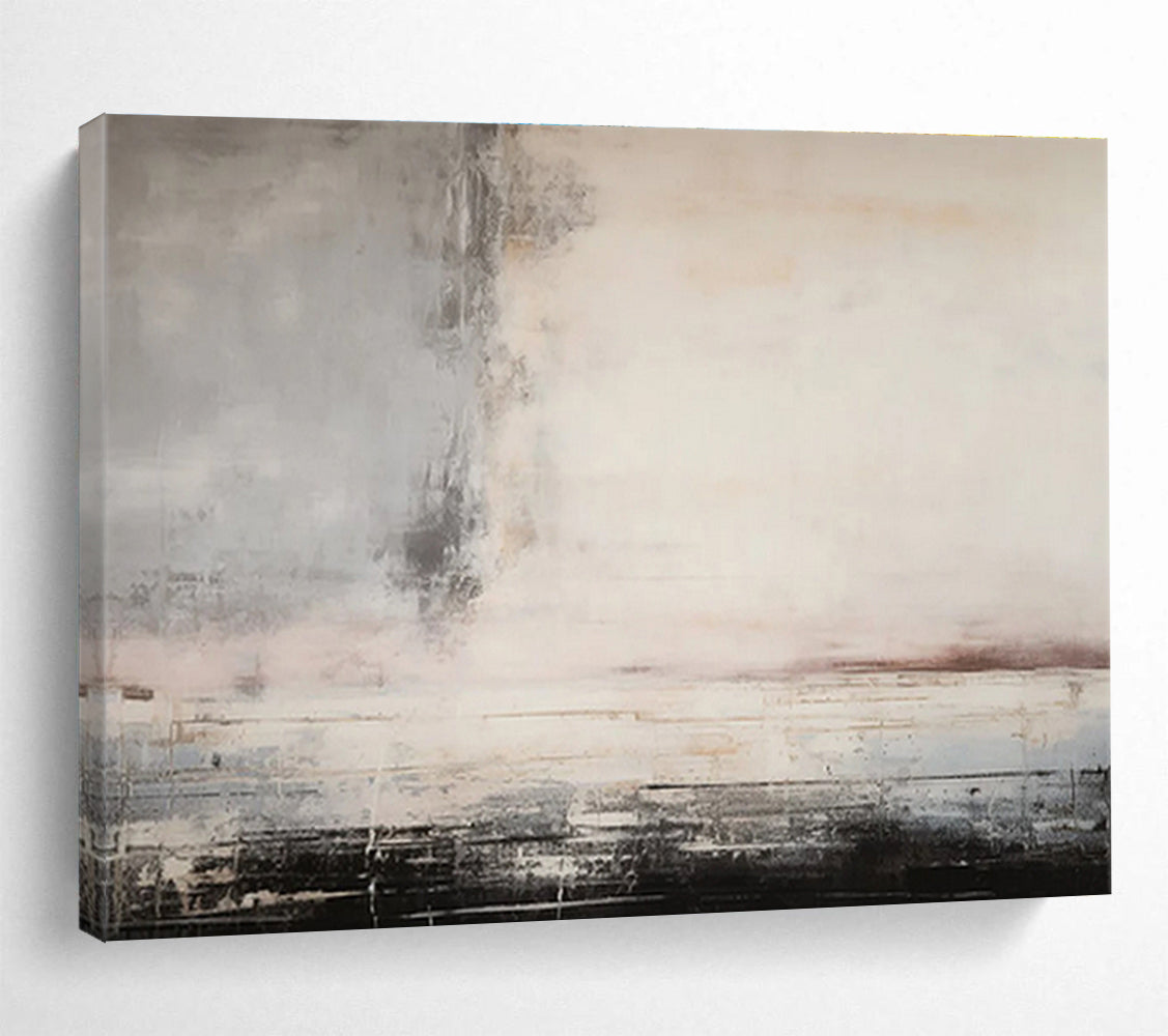 Minimalist Abstract Landscape - Soft Neutrals and Subtle Lines Painting On Canvas DKH046