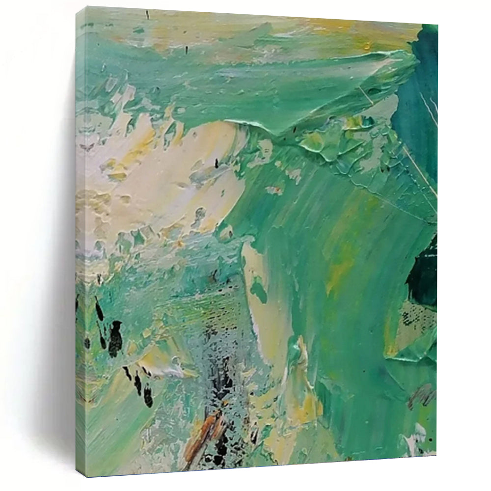 Turquoise and Yellow Impasto - Abstract Impasto Painting On Canvas DKH1270
