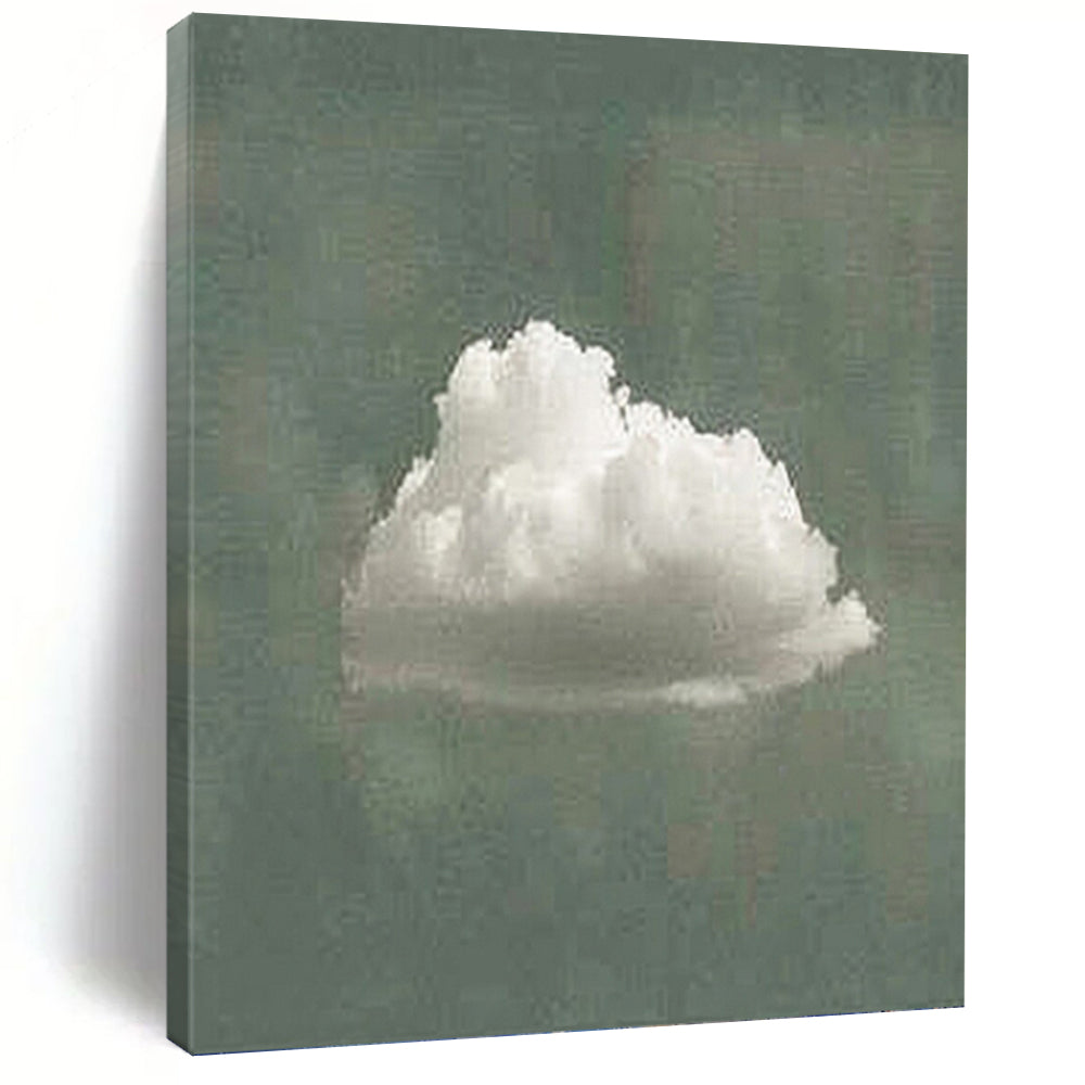 “Single White Cloud on Green” - White & Green Minimalist Painting On Canvas DKH0970