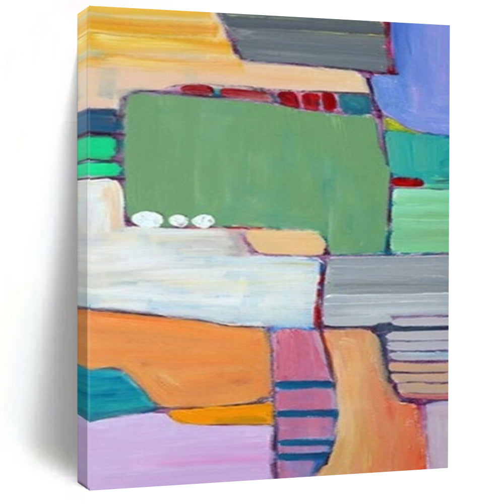 “Color - block Paradise - Green, Orange, Pink Geometric Abstraction” Painting On Canvas DTP262