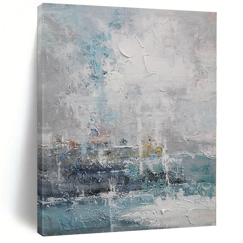 “Soft Blue and Gray Textured Seascape” – Impasto Seascape Painting CT1117