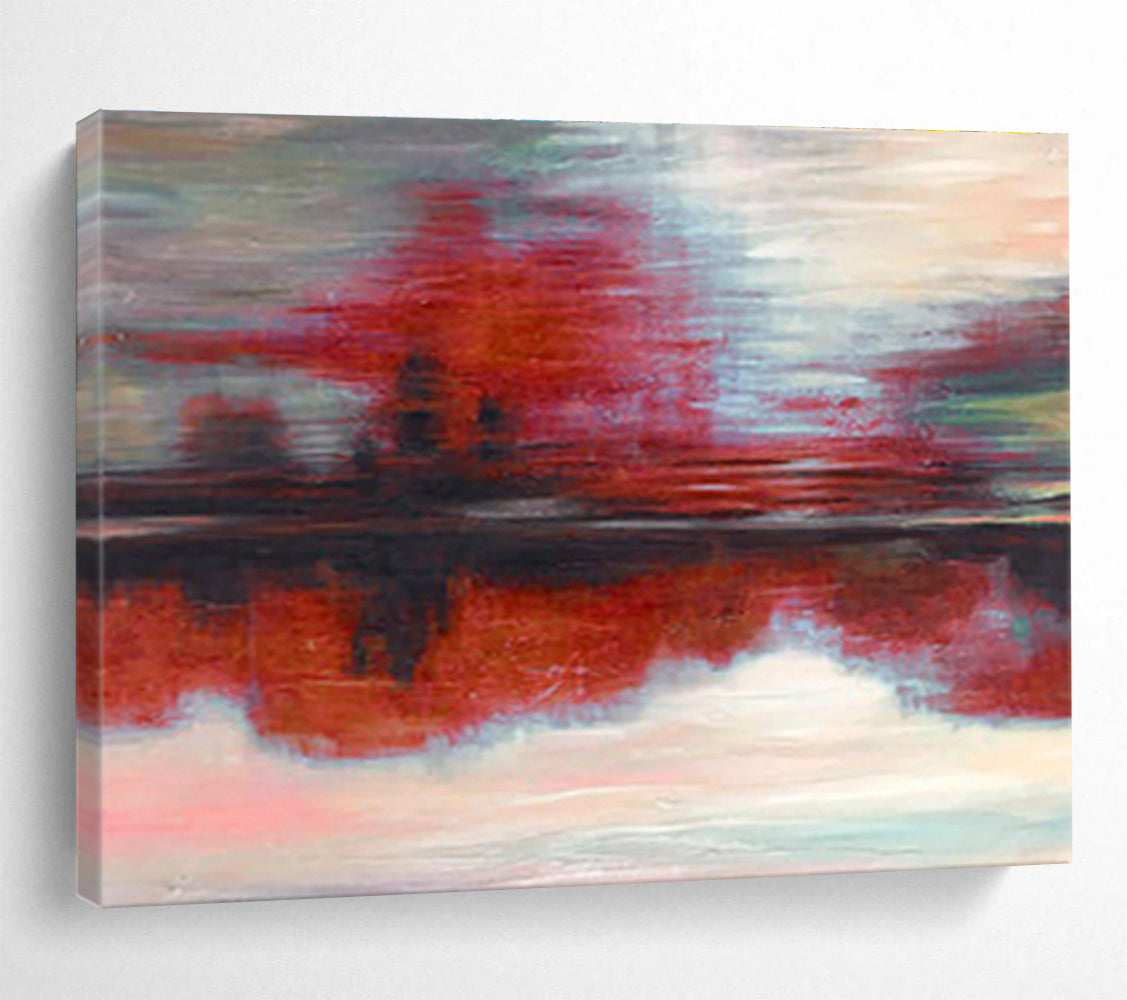 “Red & Gray Abstract Reflection” Abstract Expressionist Painting On Canvas DKH384