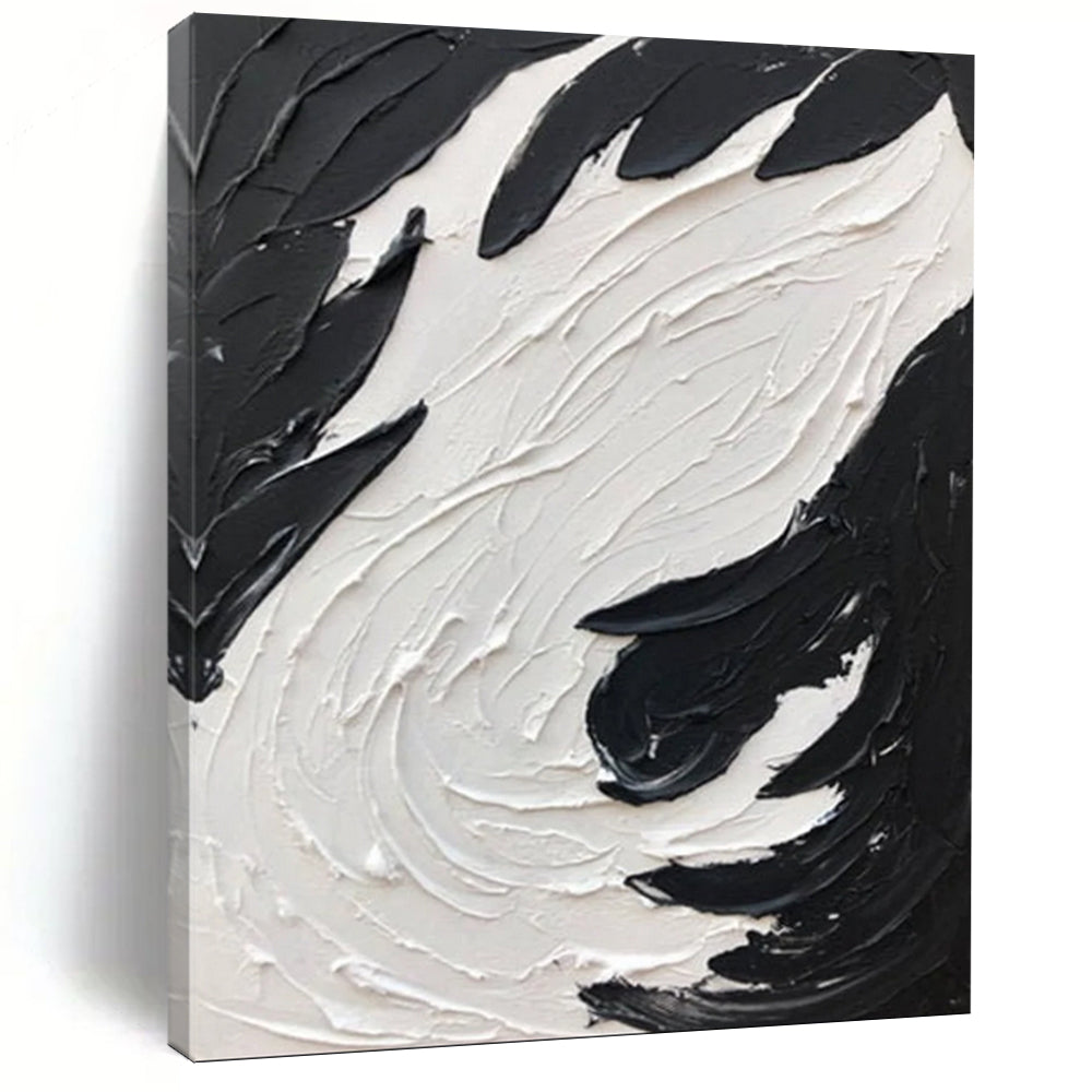 “Black, White Swirl ‘Tactile Tempest’” - Abstract Impasto Painting On Canvas DTP398
