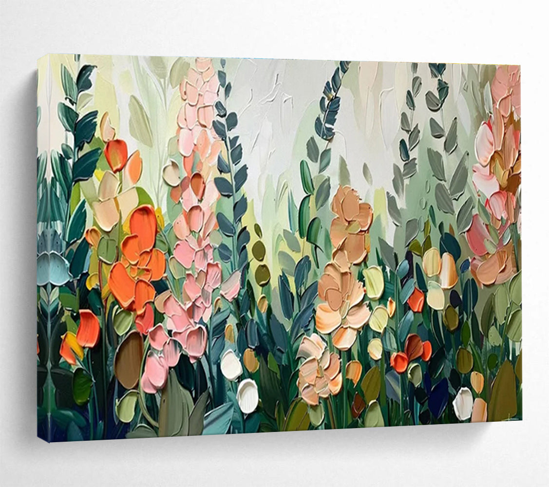 “Colorful Impasto Floral Field” - Textured Botanical Painting On Canvas DKH801