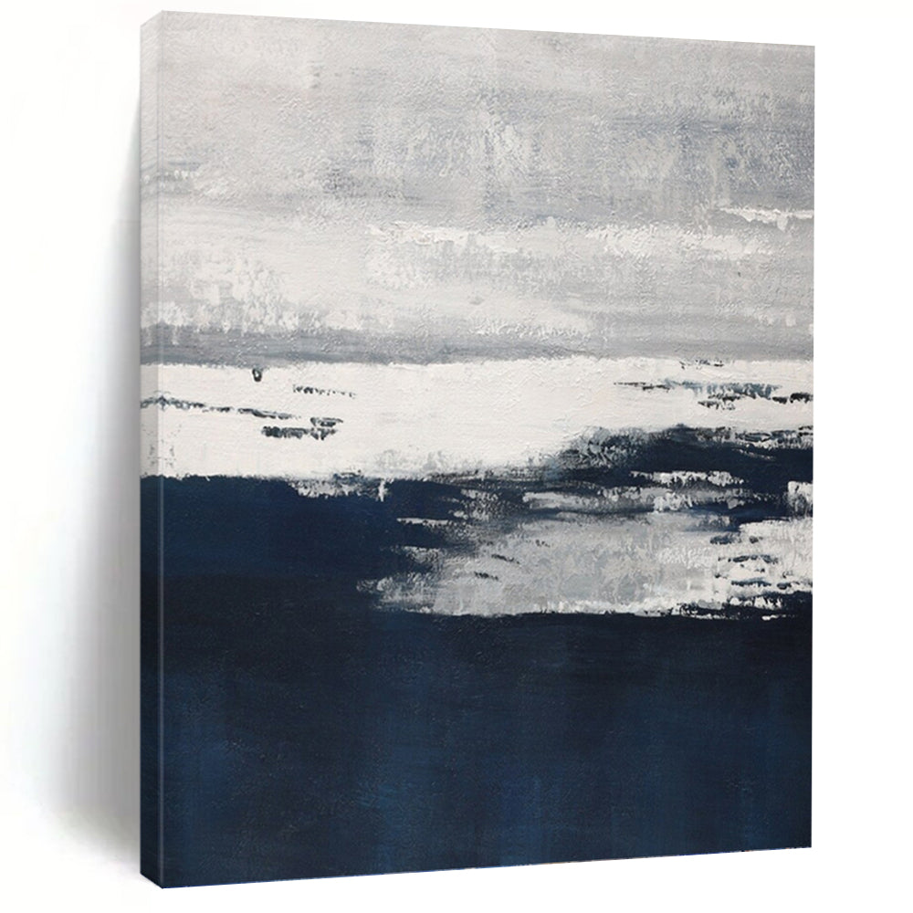 “Moody Horizons” - Gray, White & Navy Abstract Landscape - Inspired Painting On Canvas DKH1540