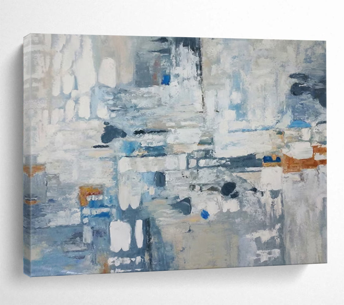 “Blue, Gray, Abstract ‘Urban Mosaic’” - Abstract Cityscape Painting On Canvas DLZ018