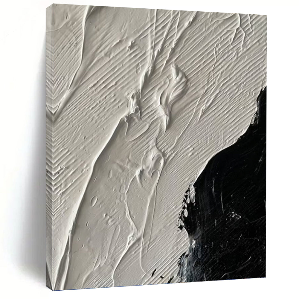 White and Black Textured Contrast - Abstract Painting On Canvas DKH1328