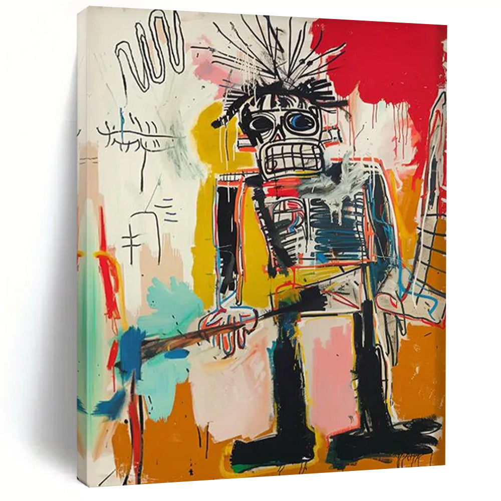 “Spiky - Haired Tribal Figure” - Basquiat - Inspired Street Art Painting On Canvas DTP109