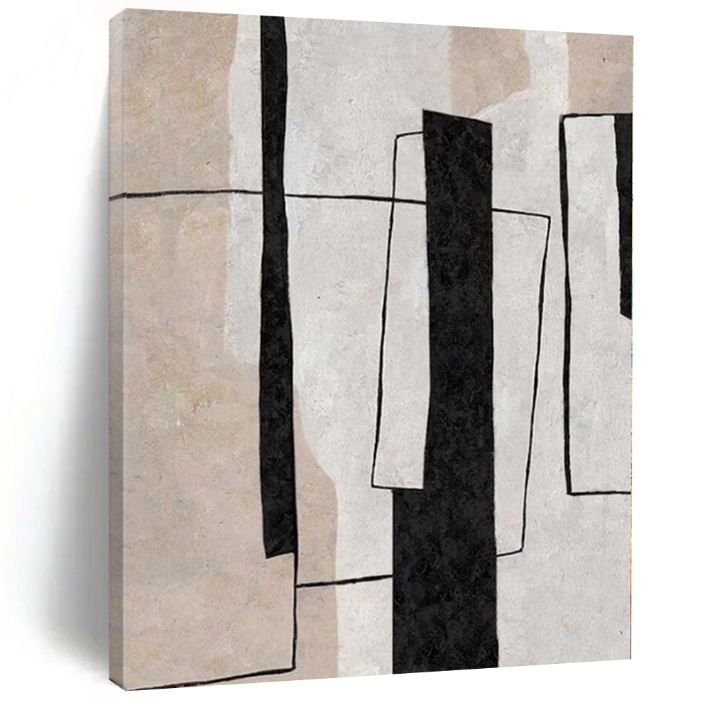 “Black - White - Beige Geometric Layers” – Geometric Abstract Painting CT1159