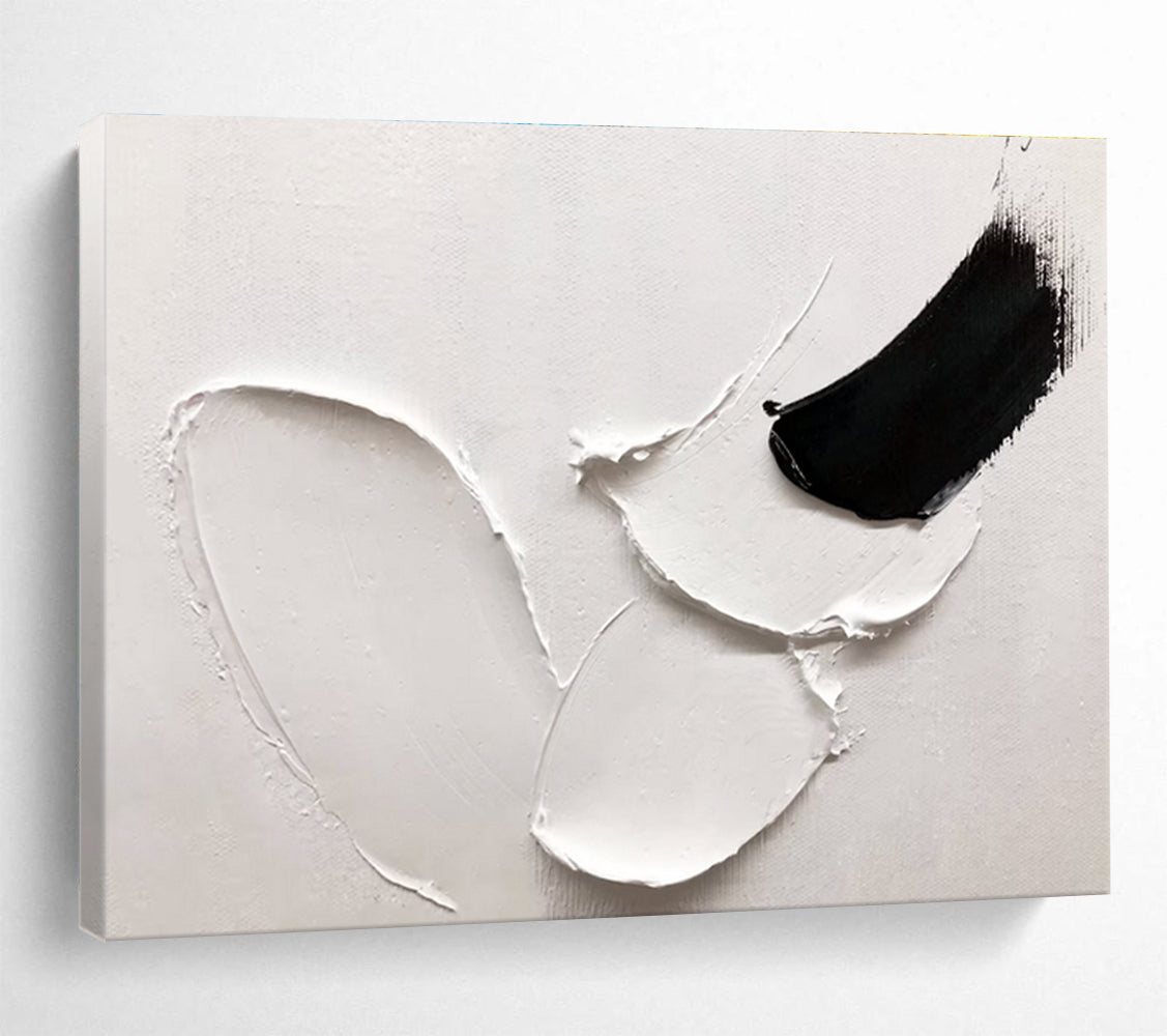 Simple Black & White Forms - White & Black Abstract Painting On Canvas DKH909
