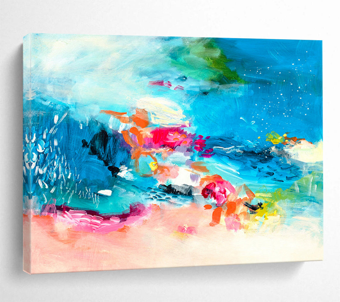 Colorful Abstract Ocean - Blues, Pinks, and Vivid Shapes Painting On Canvas DKH031