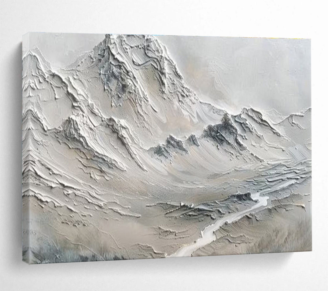 “Monochrome Textured Mountain” Impasto Minimalist Painting On Canvas DKH457