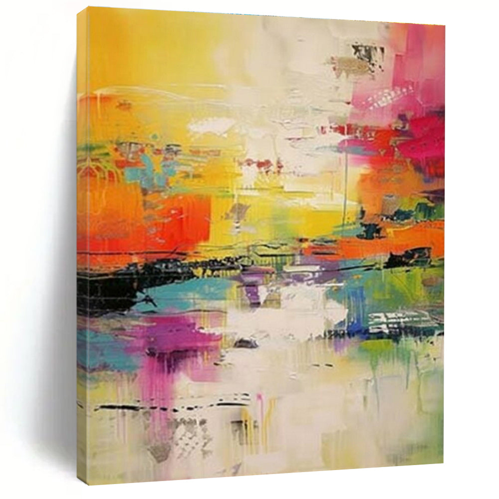 “Fiery Oranges, Pinks, and Cool Reflections” - “Sunset Rhapsody”,Abstract Acrylic Painting CT0699