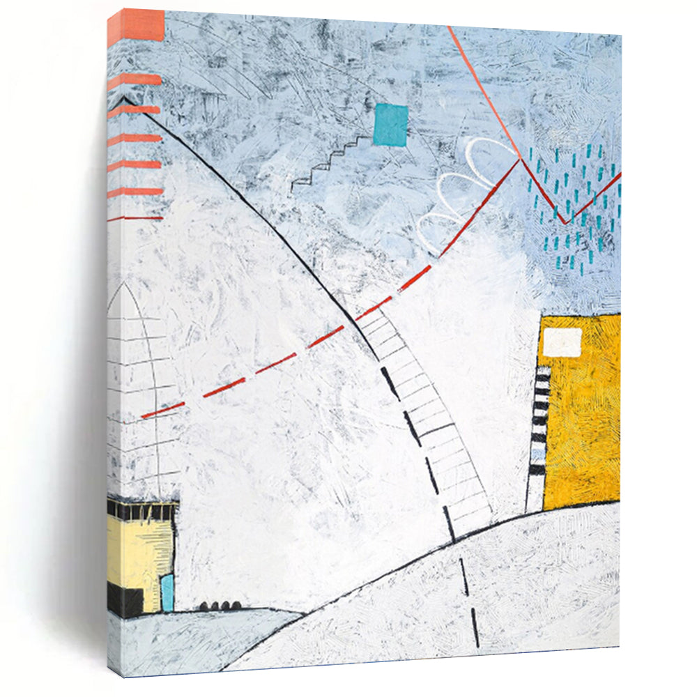 “Geometric Abstract with Color Accents” - Modern Abstract Landscape - Inspired Painting On Canvas DKH1092