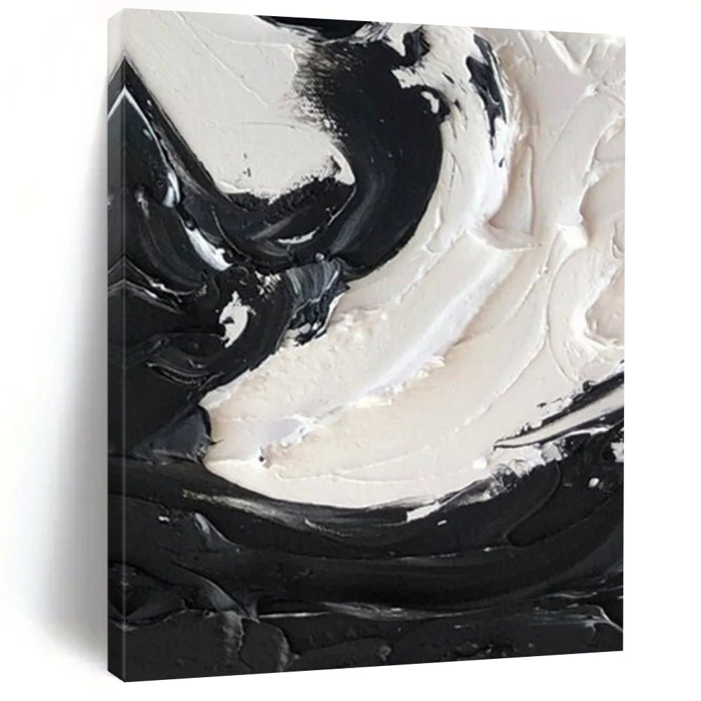 “Black, White Swirl ‘Powerful Balance’” - Impasto Abstract Painting On Canvas DTP385