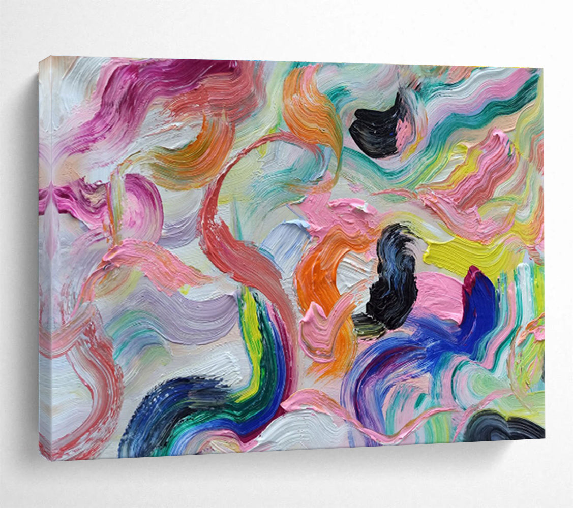 Vibrant Curved Brushstroke Abstract Painting On Canvas DKH292