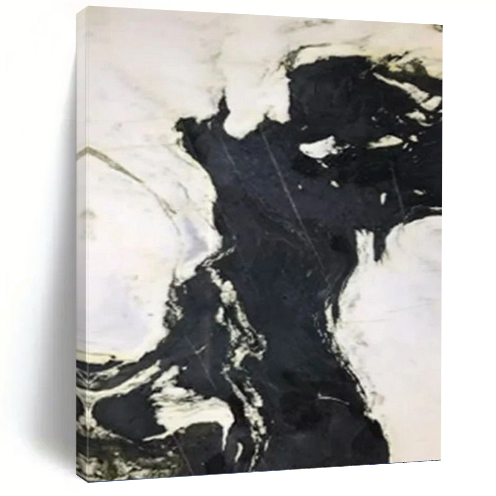 “Black & White Marble - like Abstraction” - Monochromatic Abstract Painting DKH1046