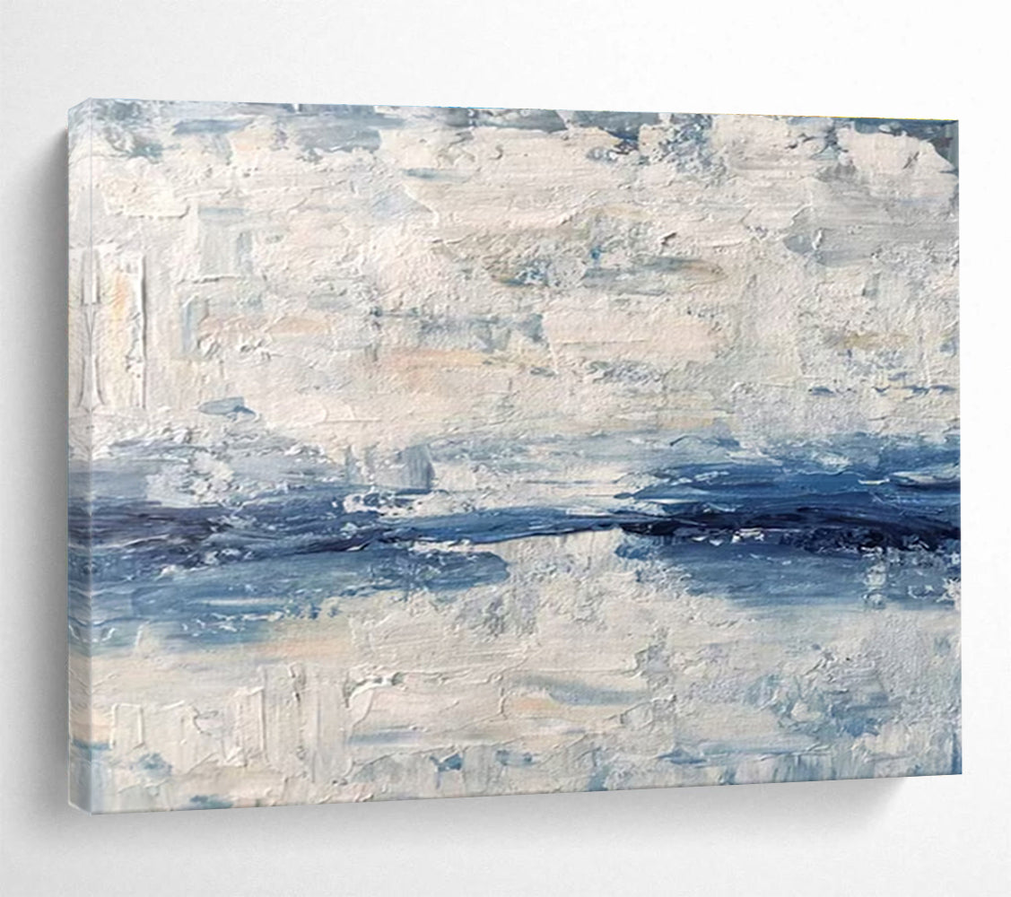 “Textured Blue - White Abstract Sea” - Impasto Seascape Painting On Canvas DKH791