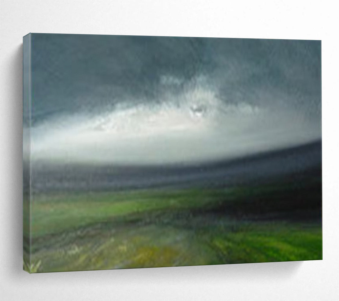 “Green, Gray, Blue Landscape ‘Moody Horizon’” - Abstract Landscape Painting On Canvas DLZ005