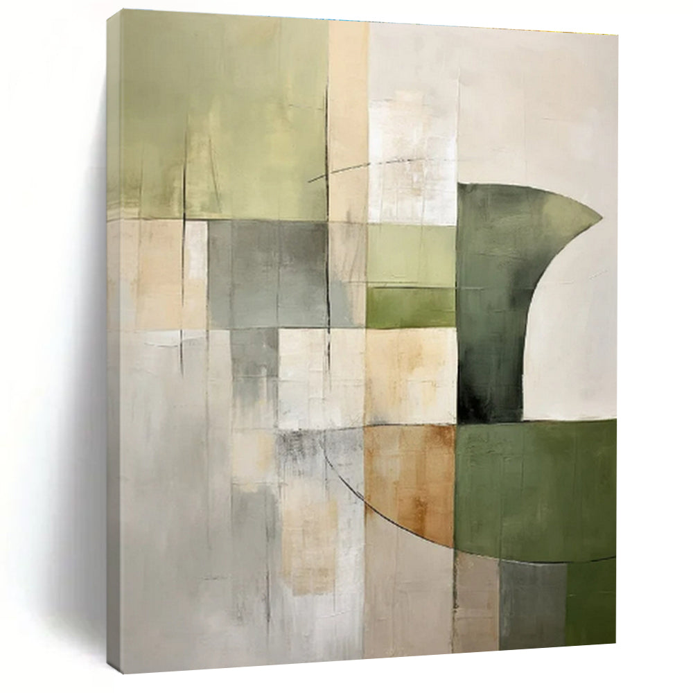 Earthy Greens, Neutrals, Geometric Shapes - "Nature’s Geometry" - Abstract Acrylic Painting CT1458