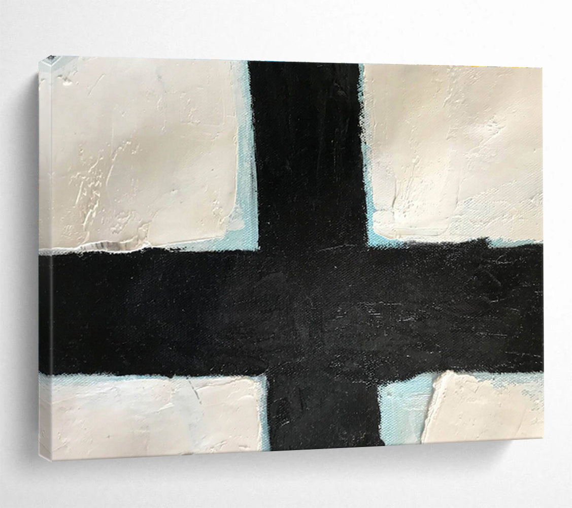 Crossroads Black White and Blue Abstract Painting On Canvas DKH180
