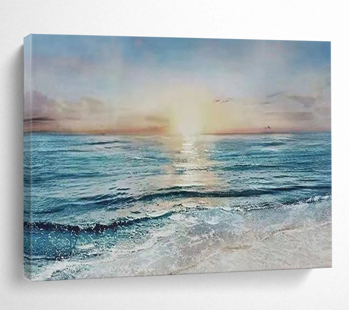 “Sunset Sea Serenity” - Orange, Pink & Blue Realist Seascape Painting On Canvas DLZ258