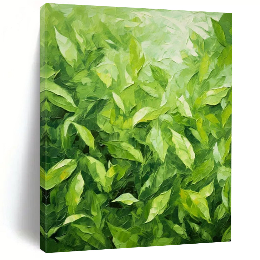 Lush Green Leaves Impasto - Nature - Inspired Impasto Painting On Canvas CT2293
