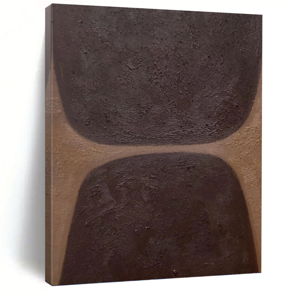 “Chocolate Textures” - Dark Brown & Tan Minimalist Shapes Painting On Canvas DKH1169