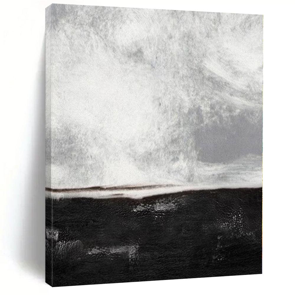 “Black - White Abstract Horizon” – Abstract Landscape Painting CT1154