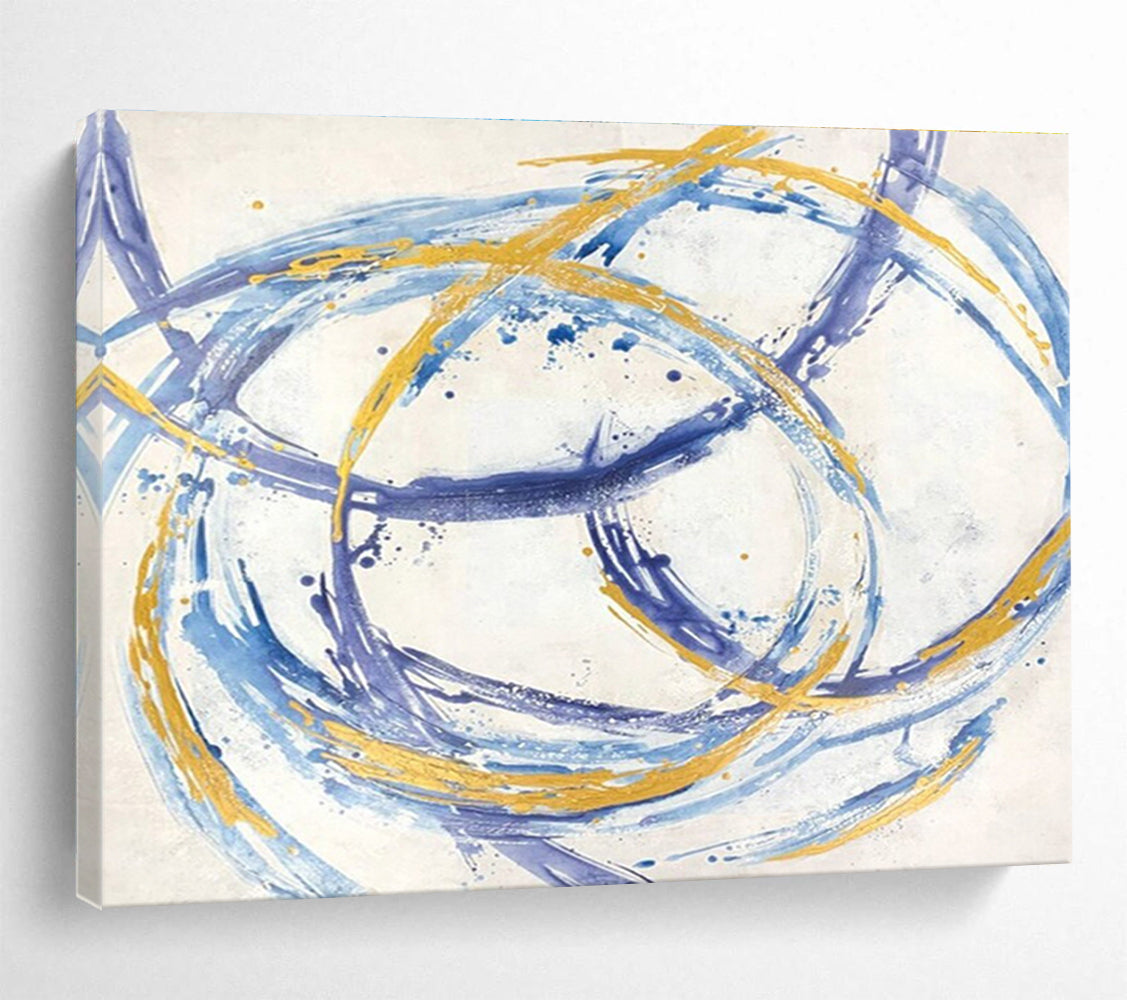 “Blue and Gold Swirls” - Graceful Abstract Painting On Canvas DKH847