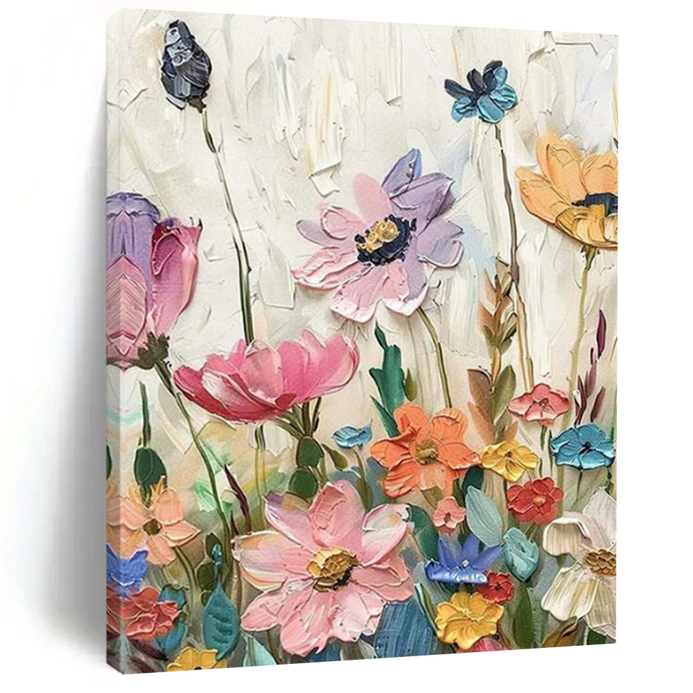 “Textured Wildflowers” - Vivid Impasto Floral Painting On Canvas CT2241