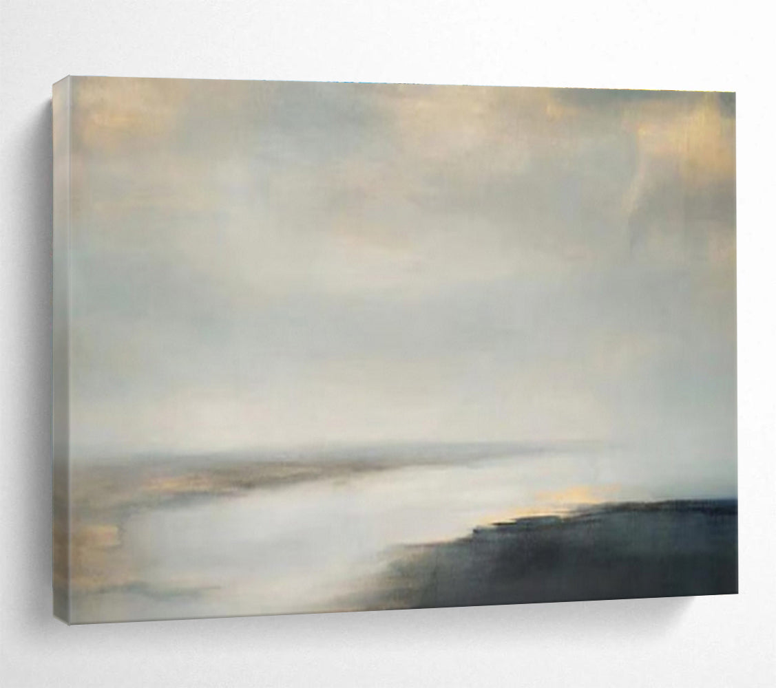 Soft Gray and Beige Seascapes “Foggy Morning Tide” Painting On Canvas DKH108