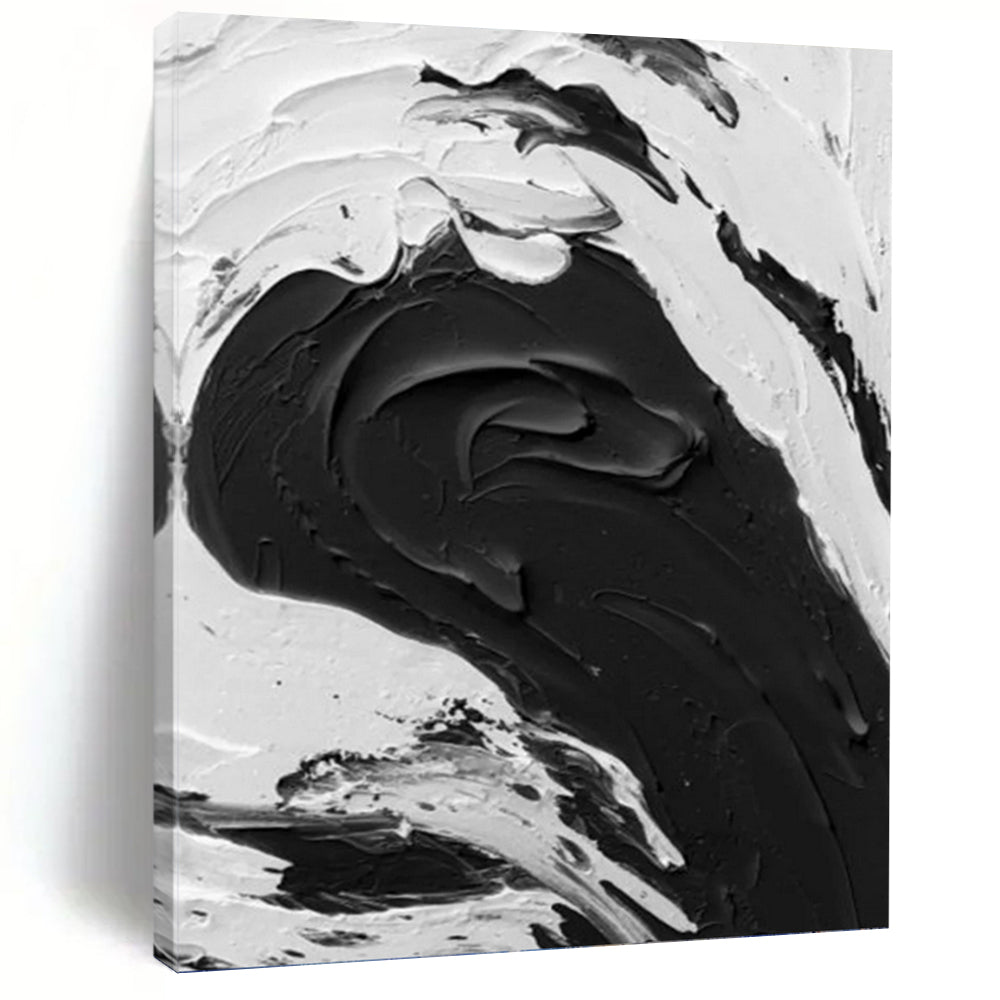“Dynamic Black - White Wave Impasto” - Abstract Seascape - Inspired Painting On Canvas DKH1679