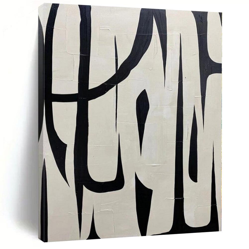 “Black - White Bold Linear Forms” – Graphic Abstract Painting CT1133